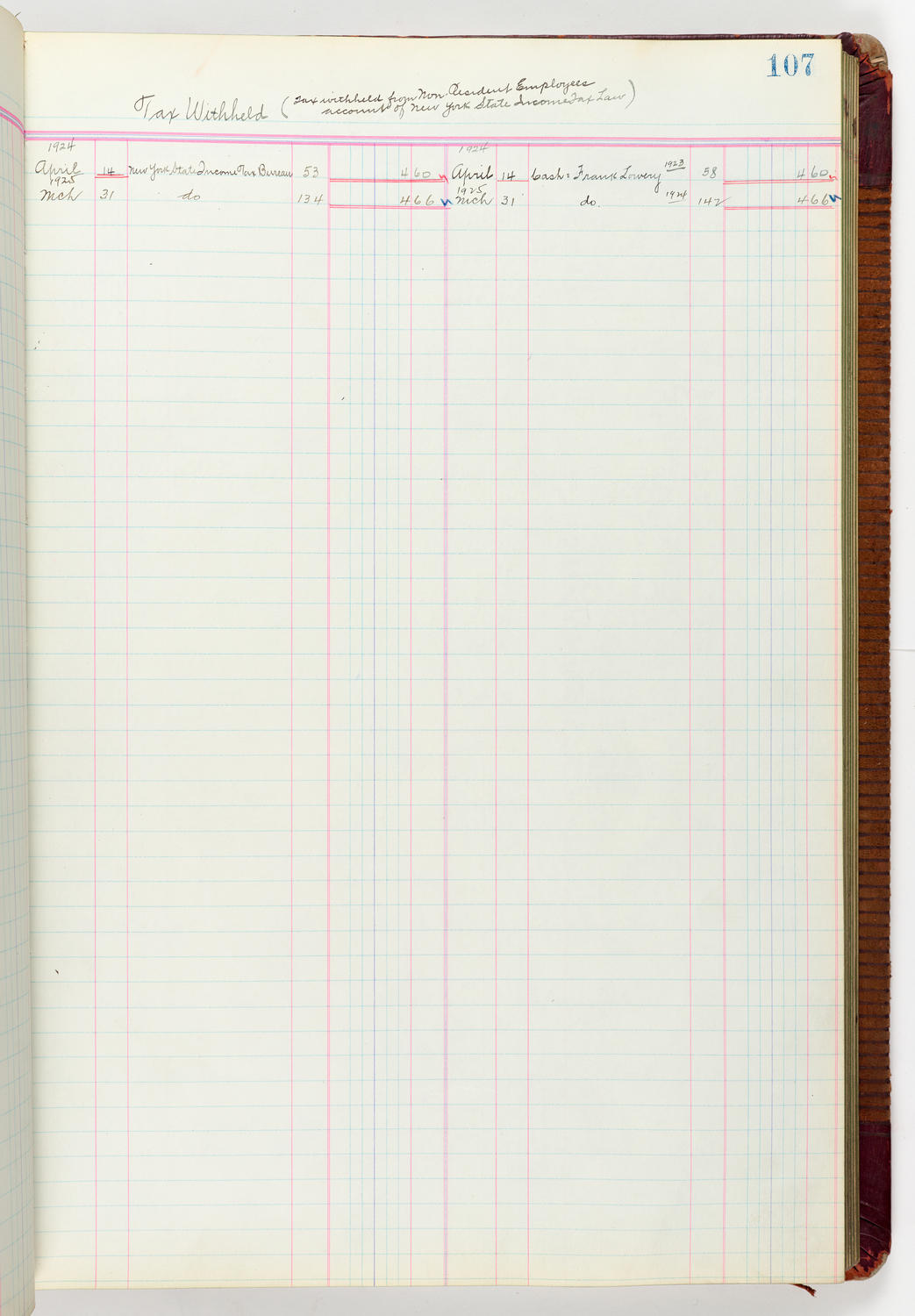 Music Hall Accounting Ledger Journal, volume 6, page 107