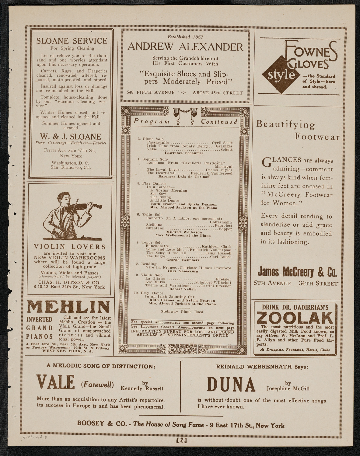 Benefit: St. Andrews One Cent Coffee Stands Society, April 28, 1921, program page 7