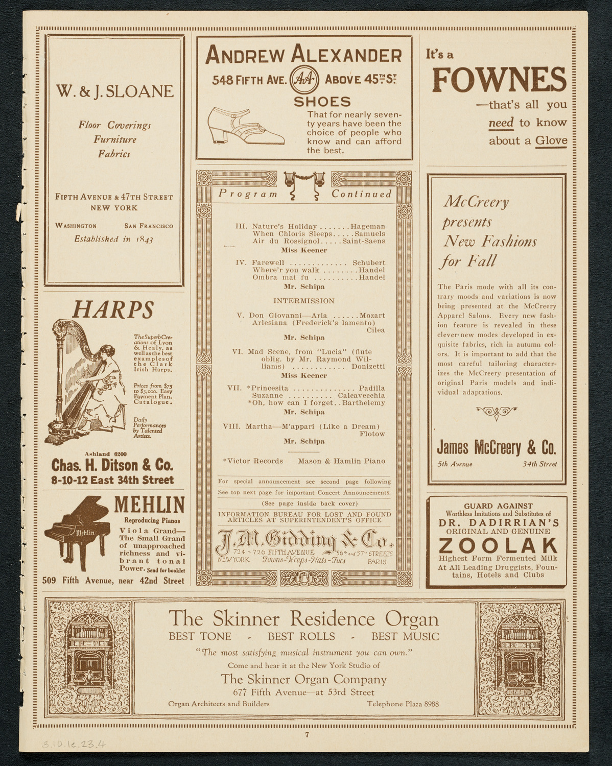 Tito Schipa, Tenor, October 1, 1923, program page 7