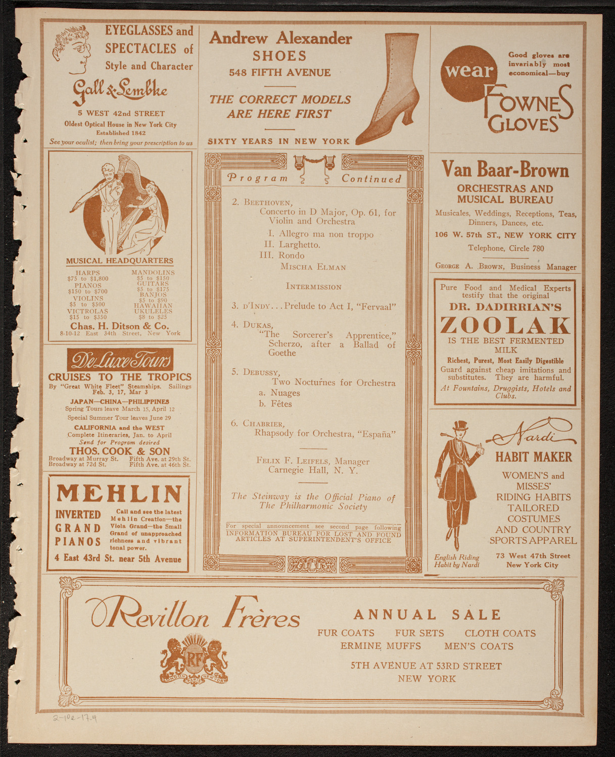 New York Philharmonic, February 10, 1917, program page 7