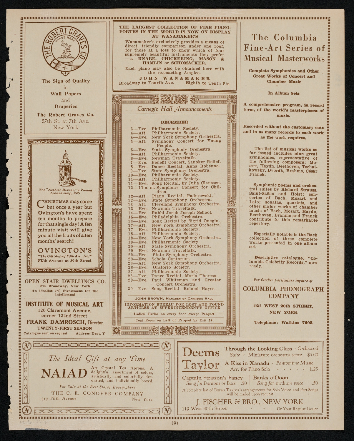 New York Symphony Orchestra, December 3, 1925, program page 3