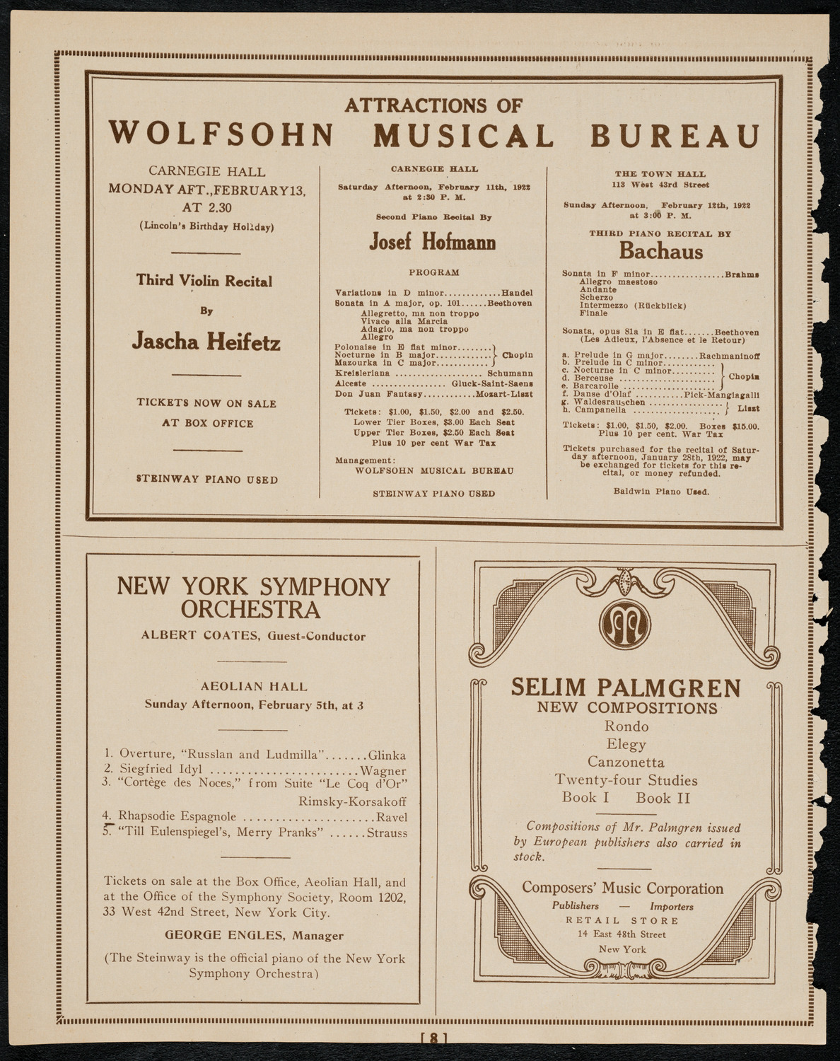 New York Symphony Orchestra, February 2, 1922, program page 8