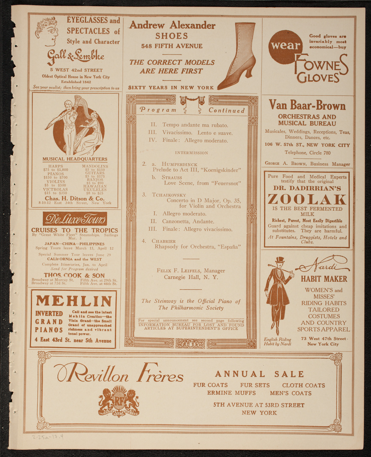 New York Philharmonic, February 25, 1917, program page 7