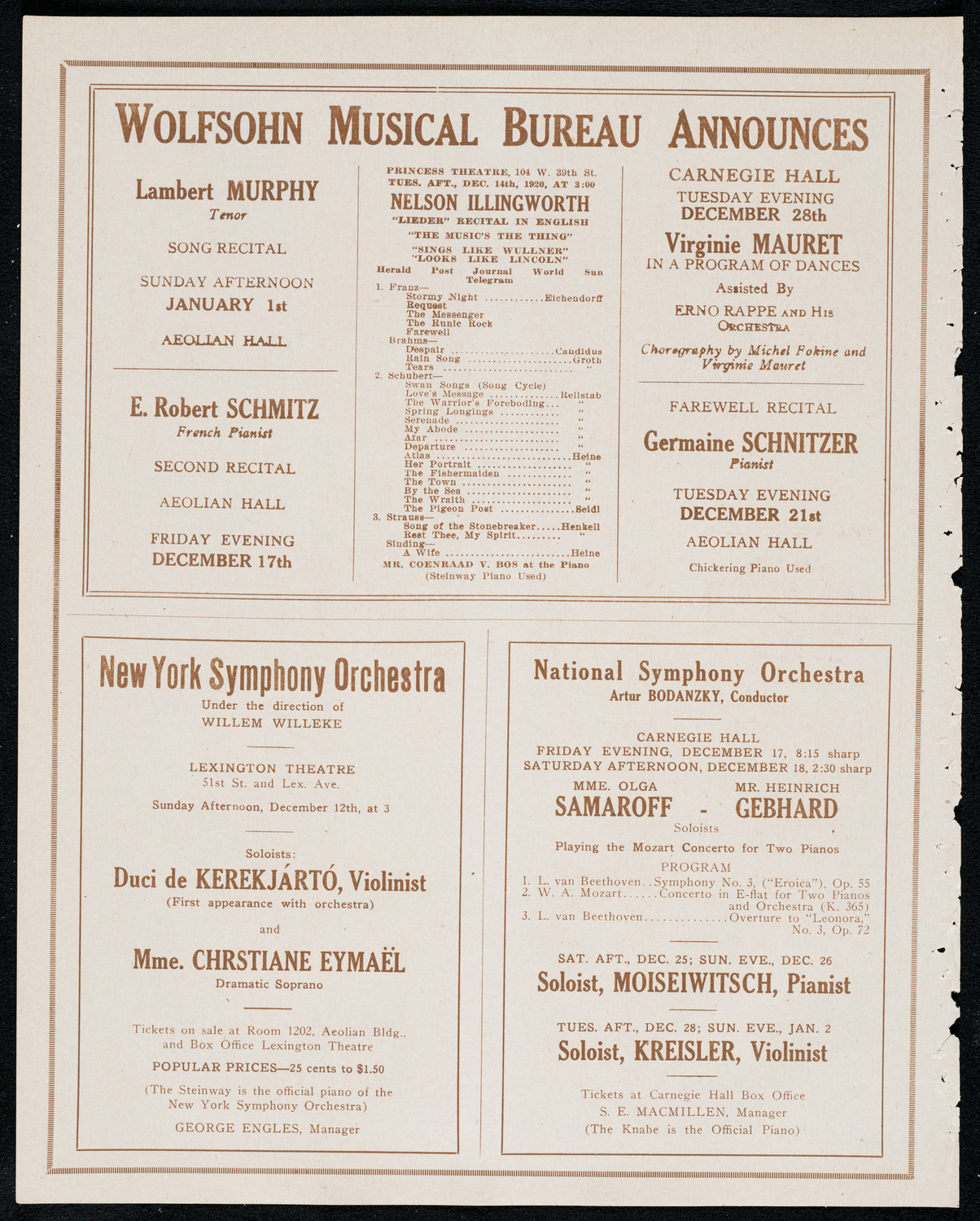 New York Symphony Orchestra, December 10, 1920, program page 8
