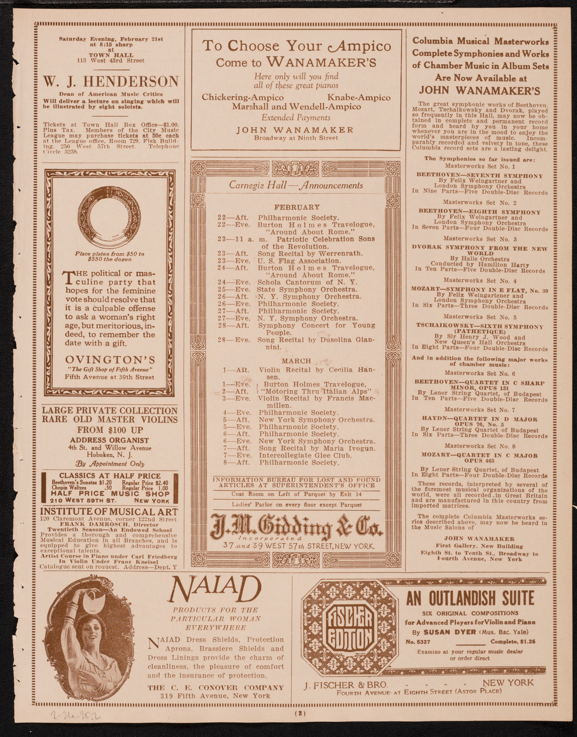 Fritz Kreisler, Violin, February 21, 1925, program page 3