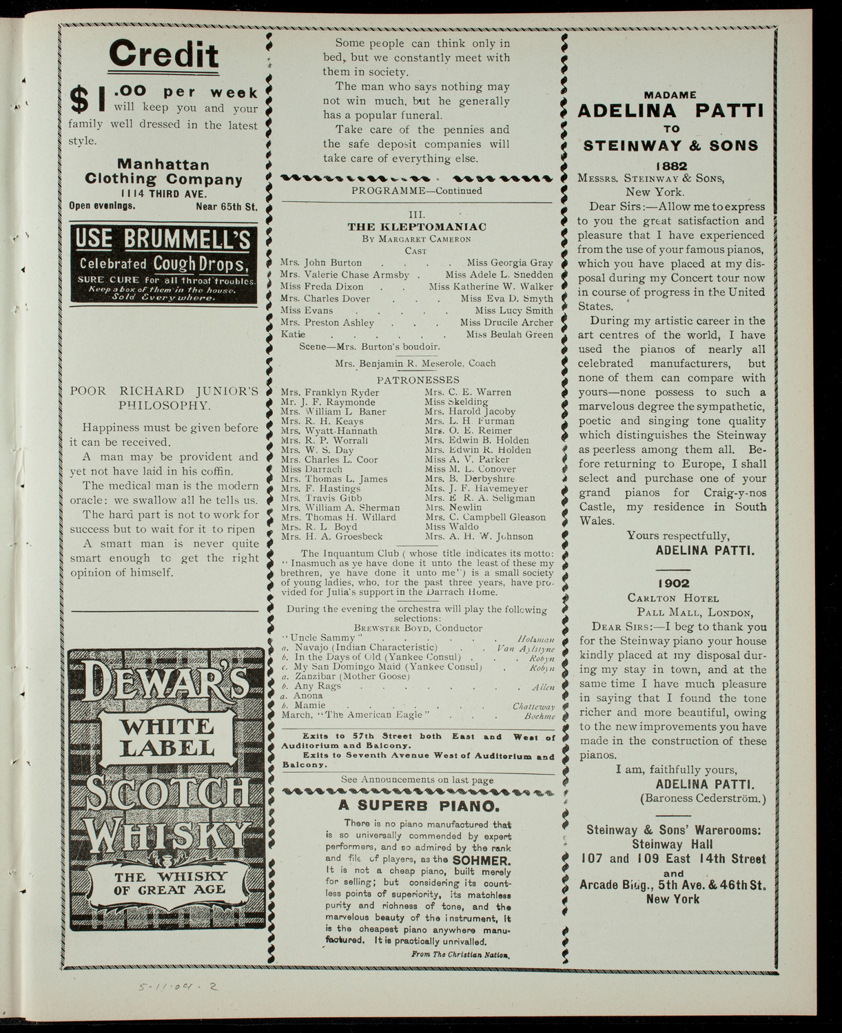 The Inquantum Club, May 11, 1904, program page 3