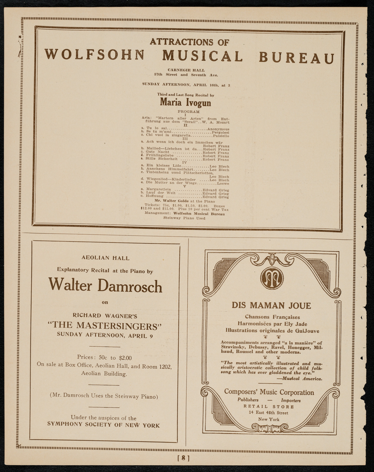 Symphonic Concert Conducted by Pablo Casals, April 7, 1922, program page 8