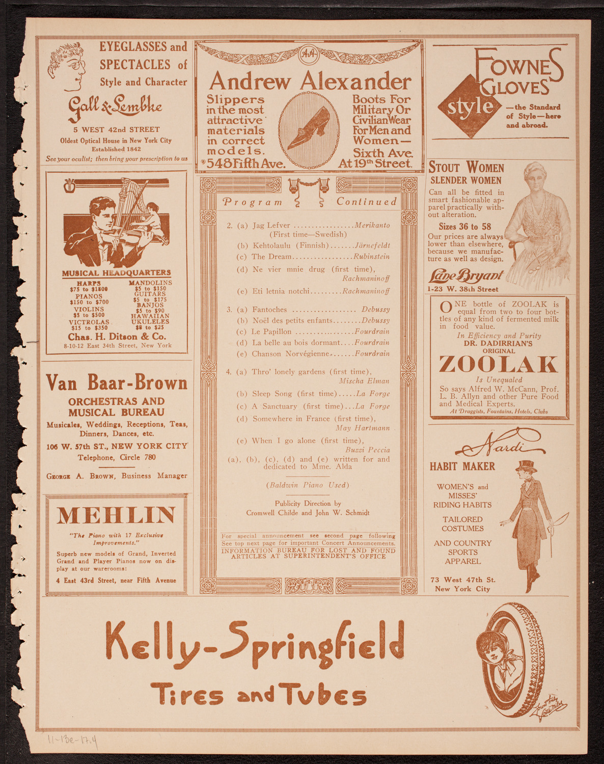 Frances Alda, Soprano, November 13, 1917, program page 7
