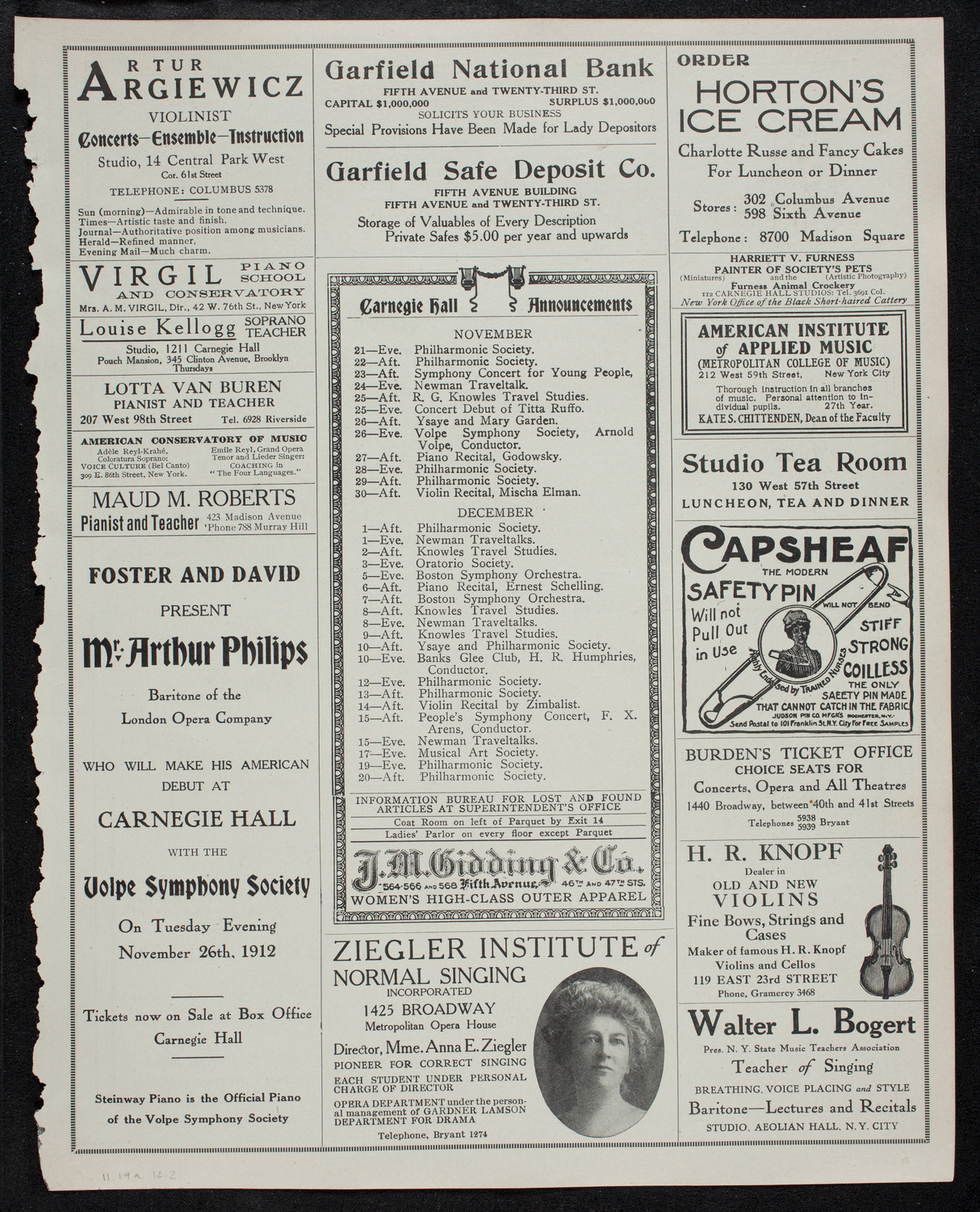 Eugène Ysaÿe, Violin, November 19, 1912, program page 3