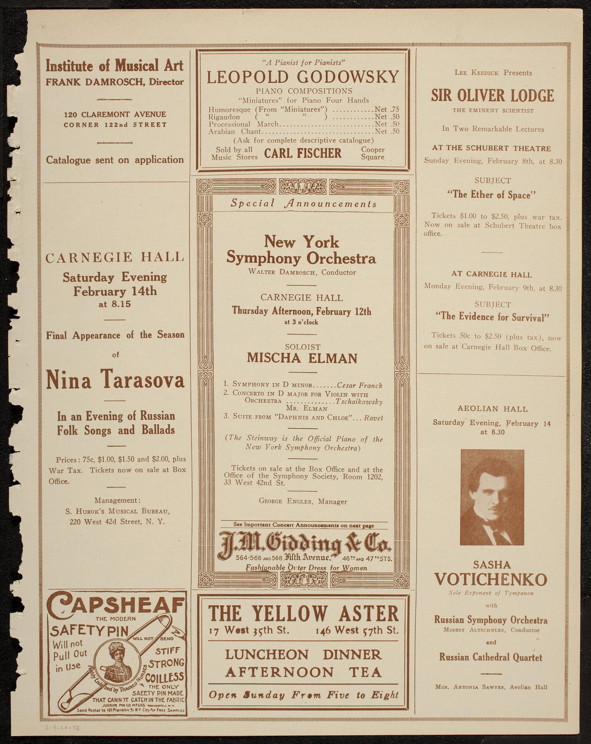 Columbia University Chorus, February 4, 1920, program page 9