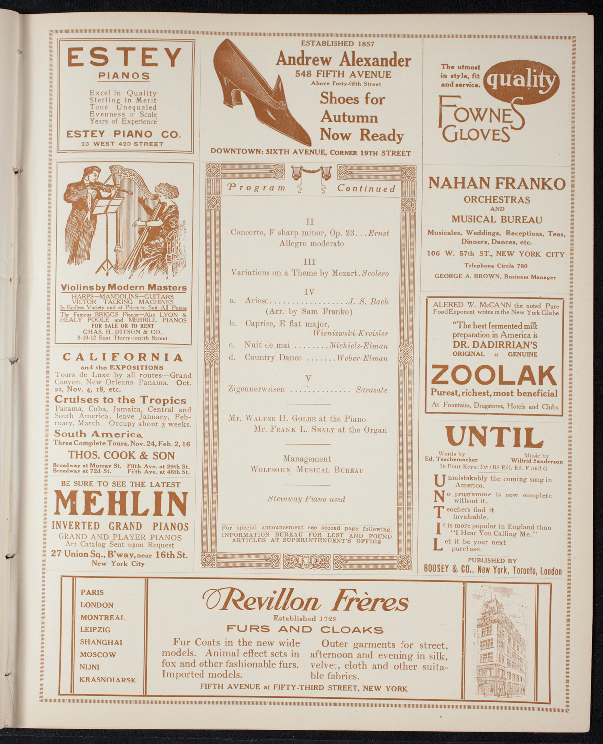 Mischa Elman, Violin, October 30, 1915, program page 7