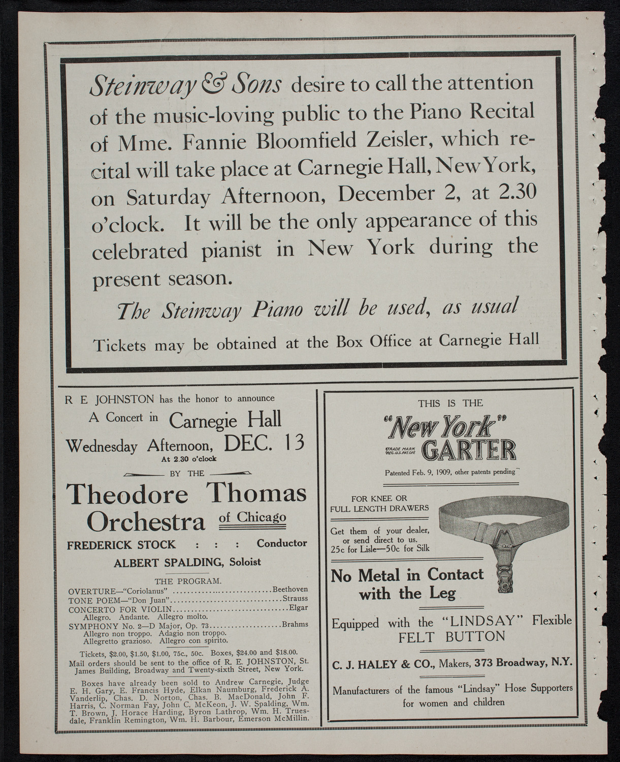 New York Philharmonic, November 30, 1911, program page 4