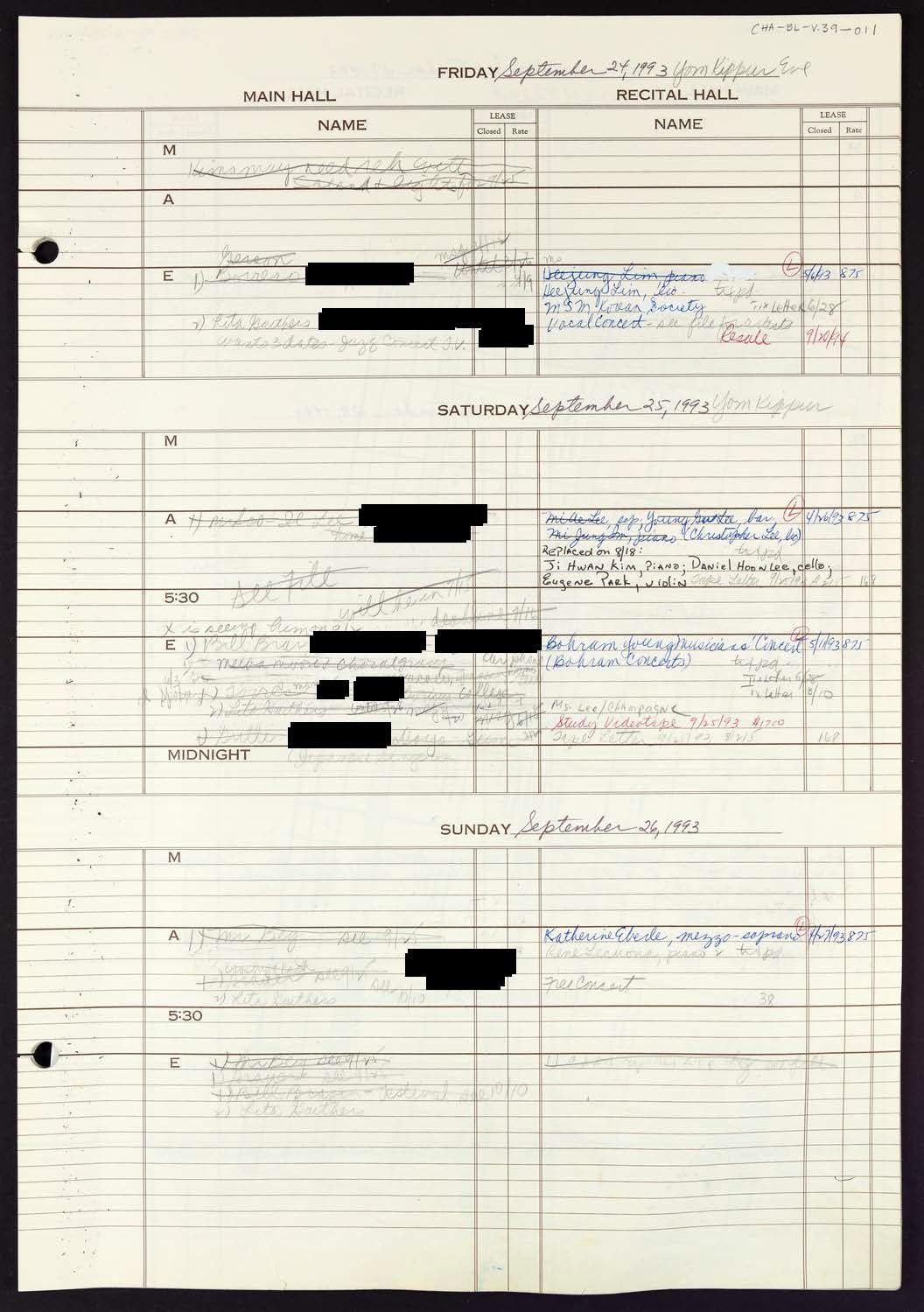 Carnegie Hall Booking Ledger, volume 39, page 11