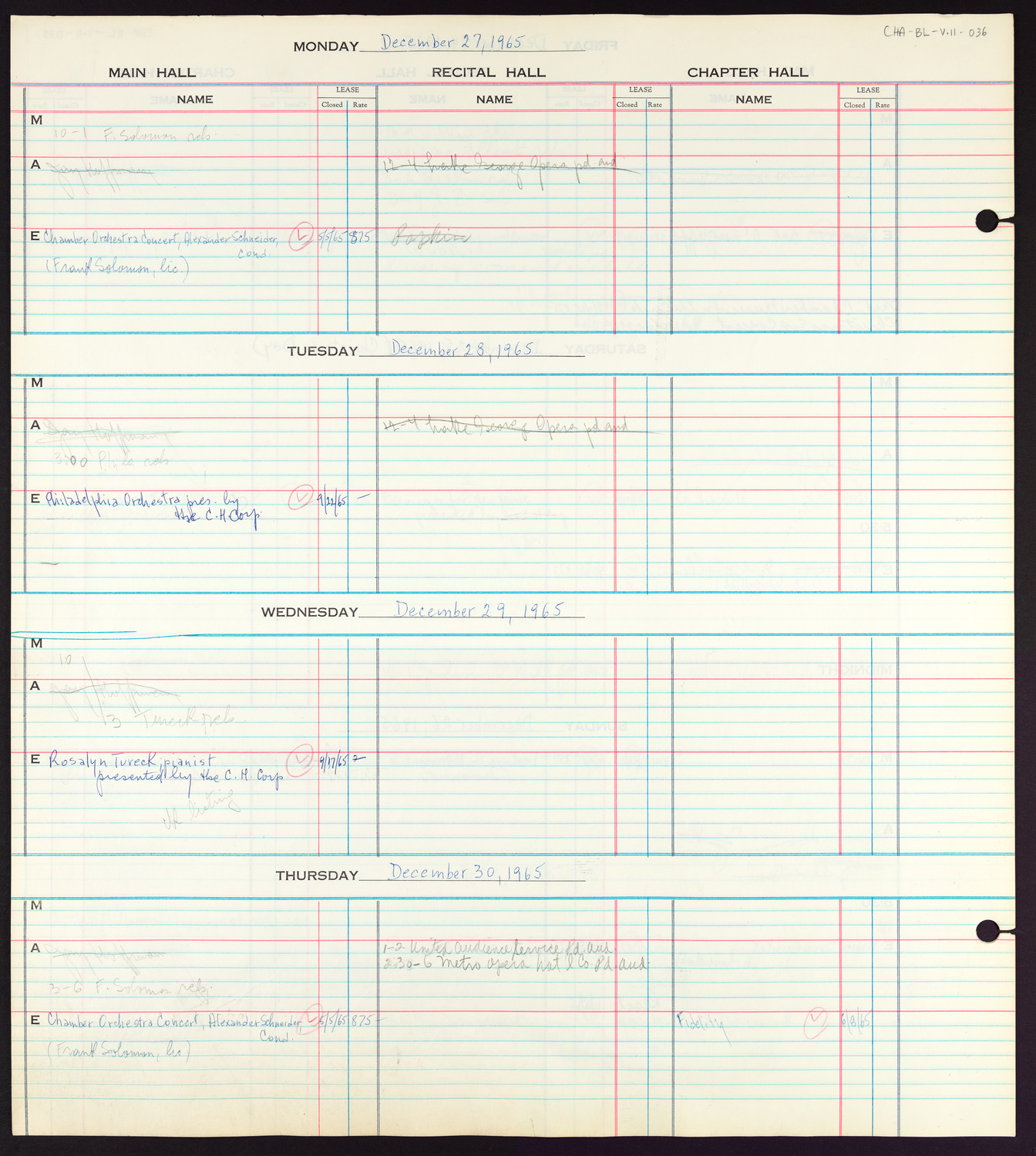 Carnegie Hall Booking Ledger, volume 11, page 36