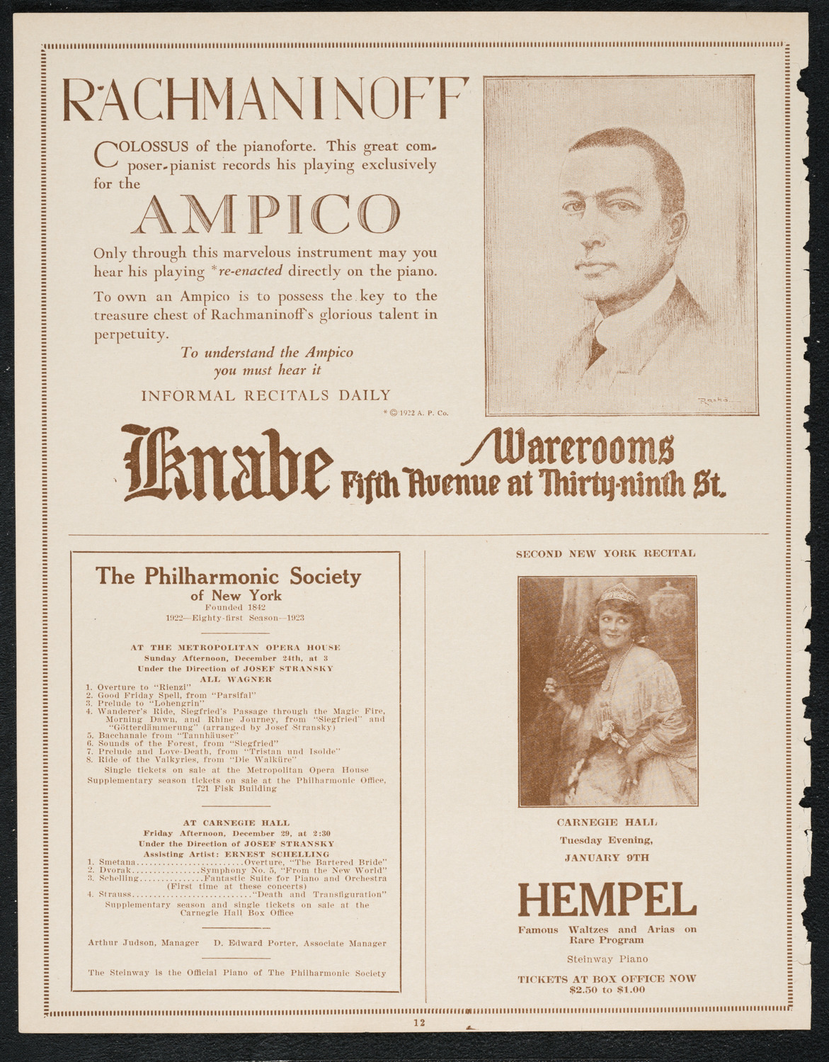 Schola Cantorum of New York, December 20, 1922, program page 12