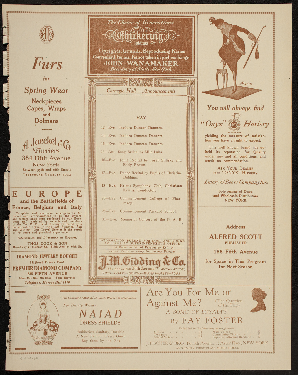 Cantor Zavel Kwartin, Baritone, May 9, 1920, program page 3