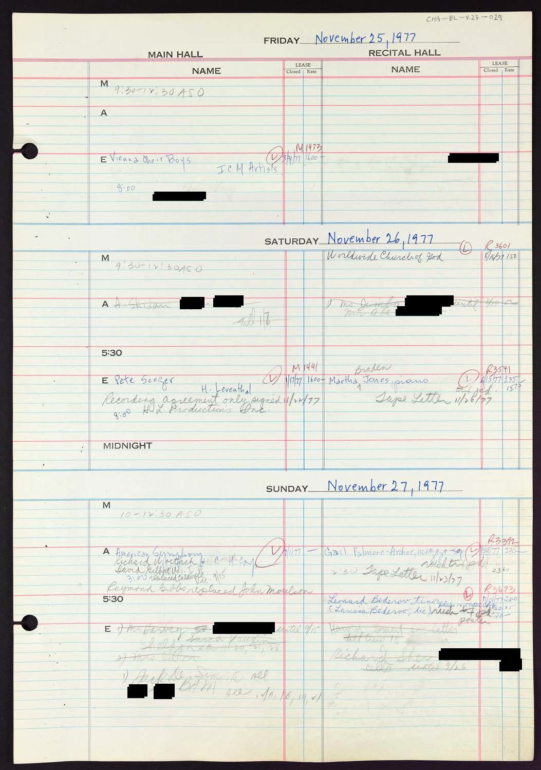 Carnegie Hall Booking Ledger, volume 23, page 29