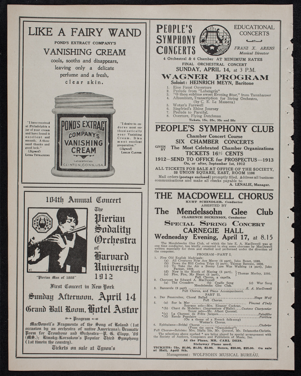 London Symphony Orchestra, April 10, 1912, program page 8