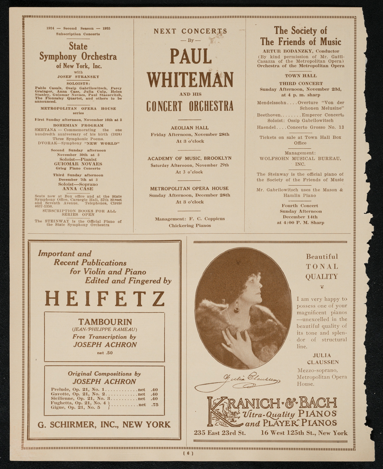 New York Philharmonic, November 16, 1924, program page 6