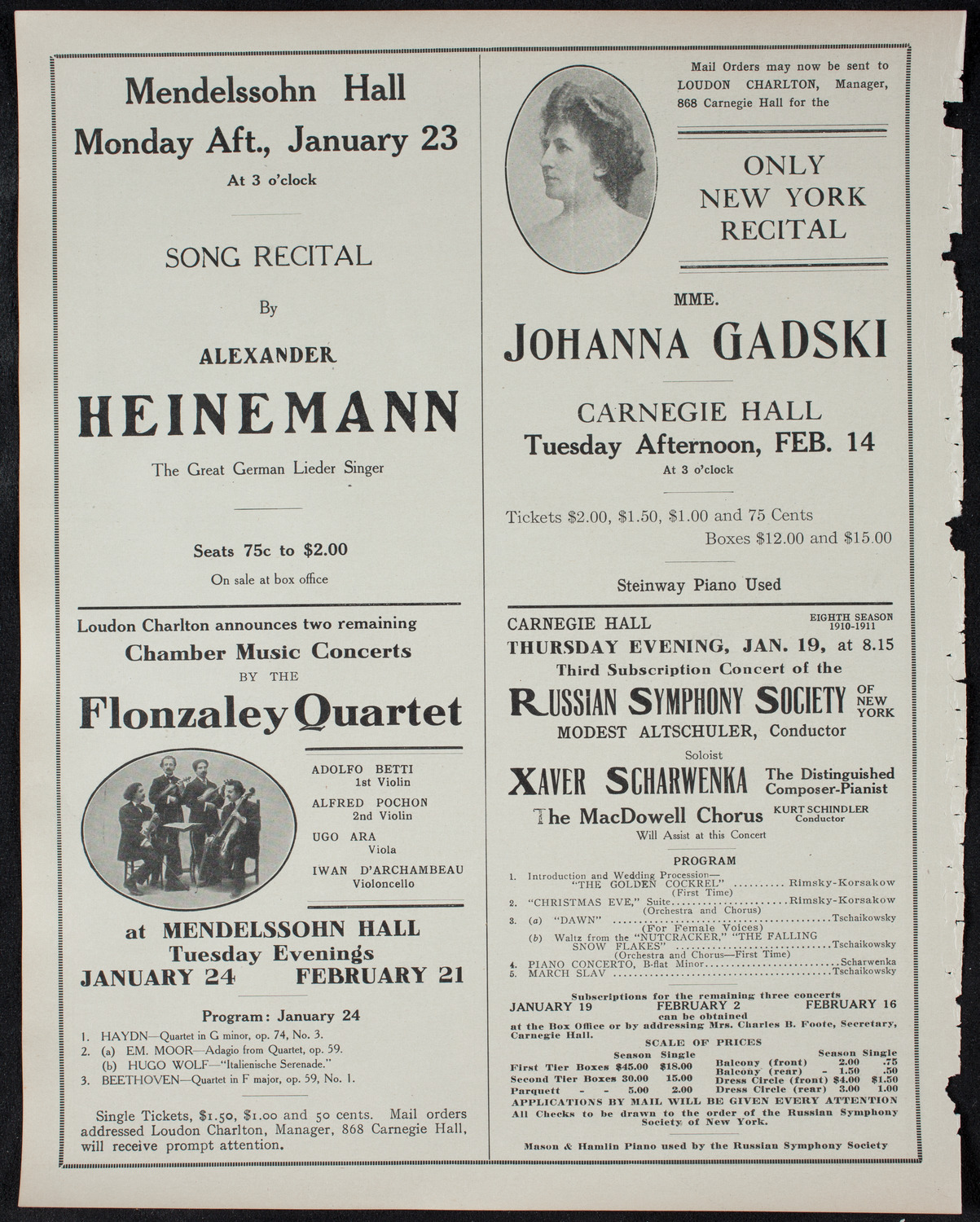 New York Philharmonic, January 17, 1911, program page 10