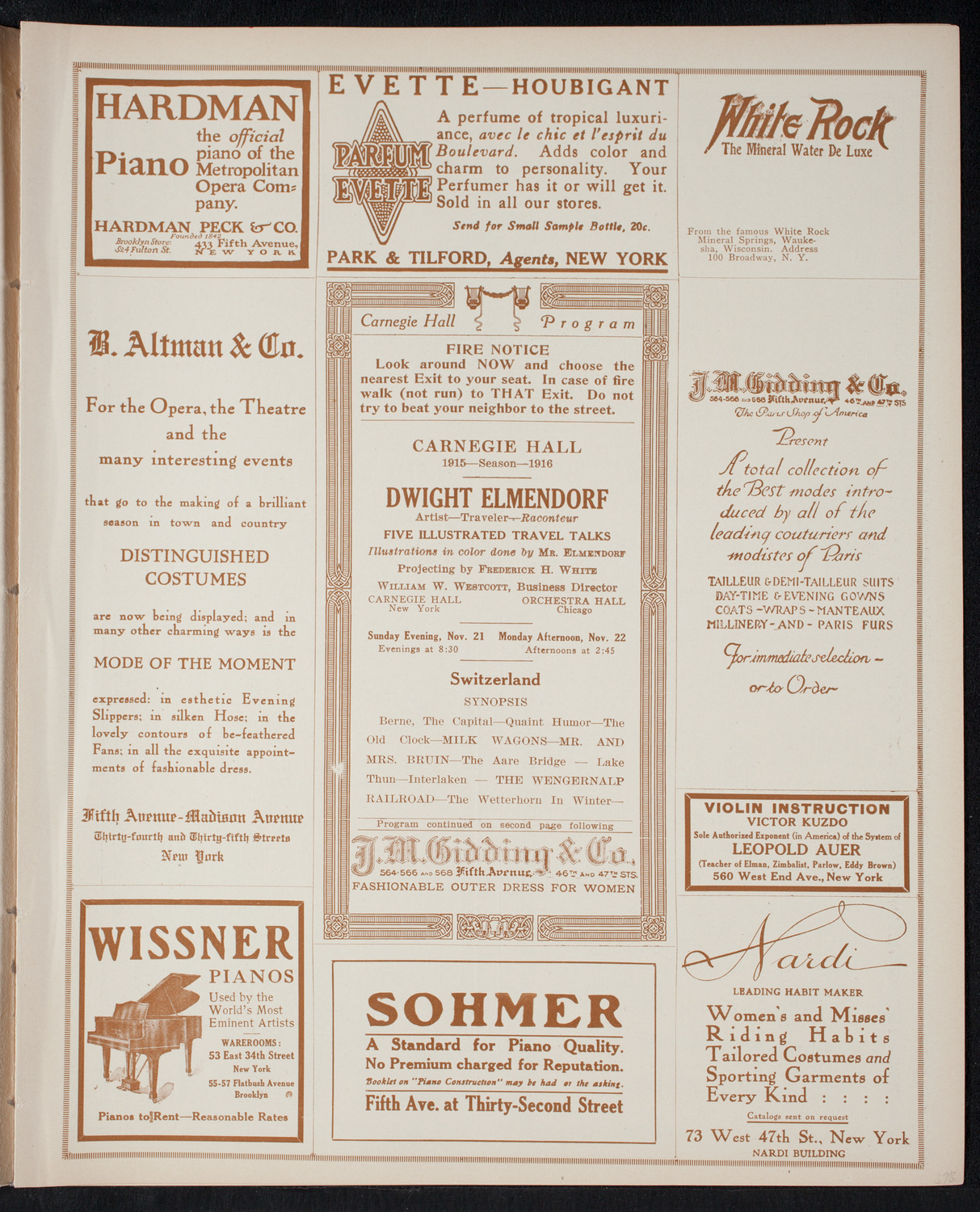 Elmendorf Lecture: Switzerland, November 21, 1915, program page 5