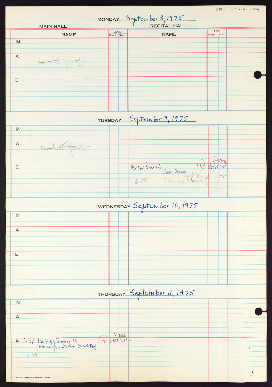 Carnegie Hall Booking Ledger, volume 21, page 4