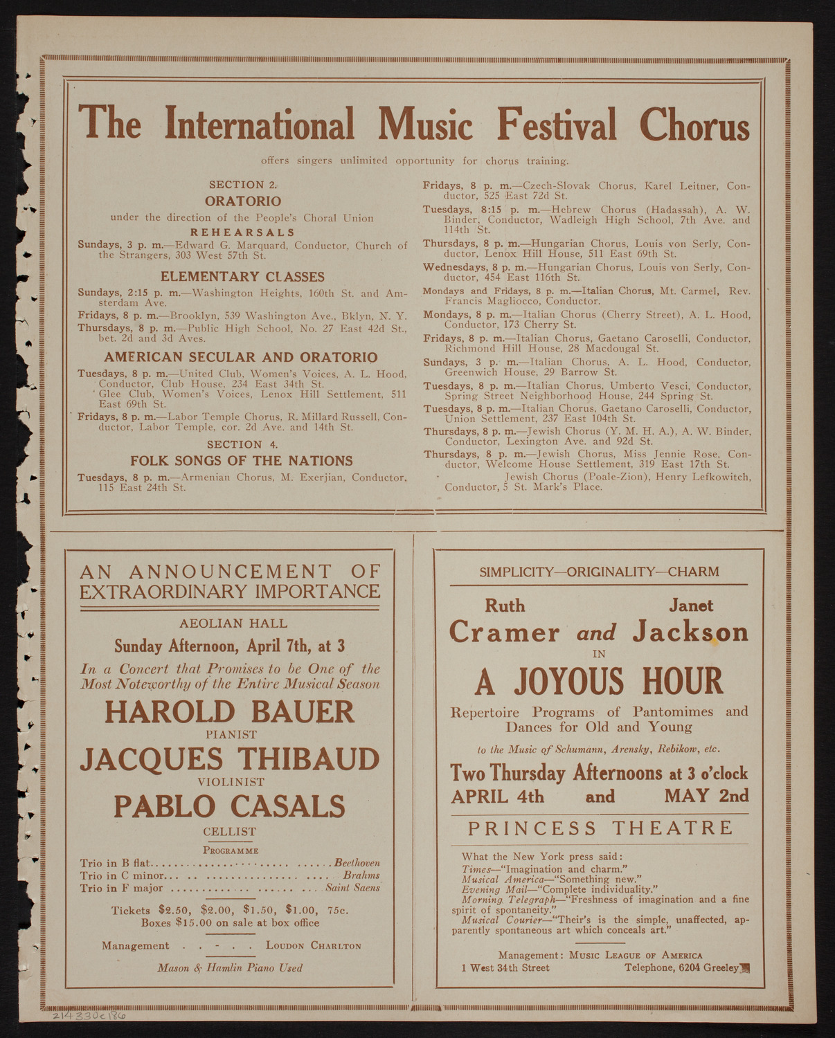 International Music Festival Chorus assisted by People's Choral Union, March 30, 1918, program page 11