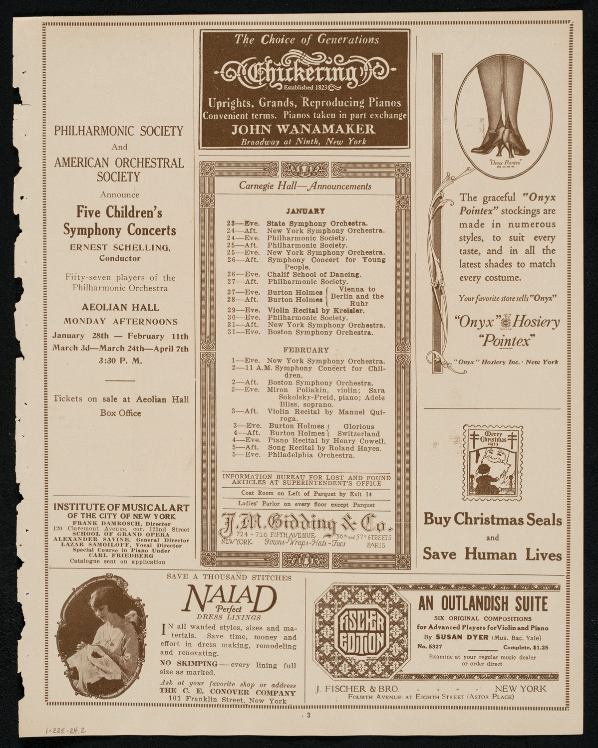 Cleveland Orchestra, January 22, 1924, program page 3