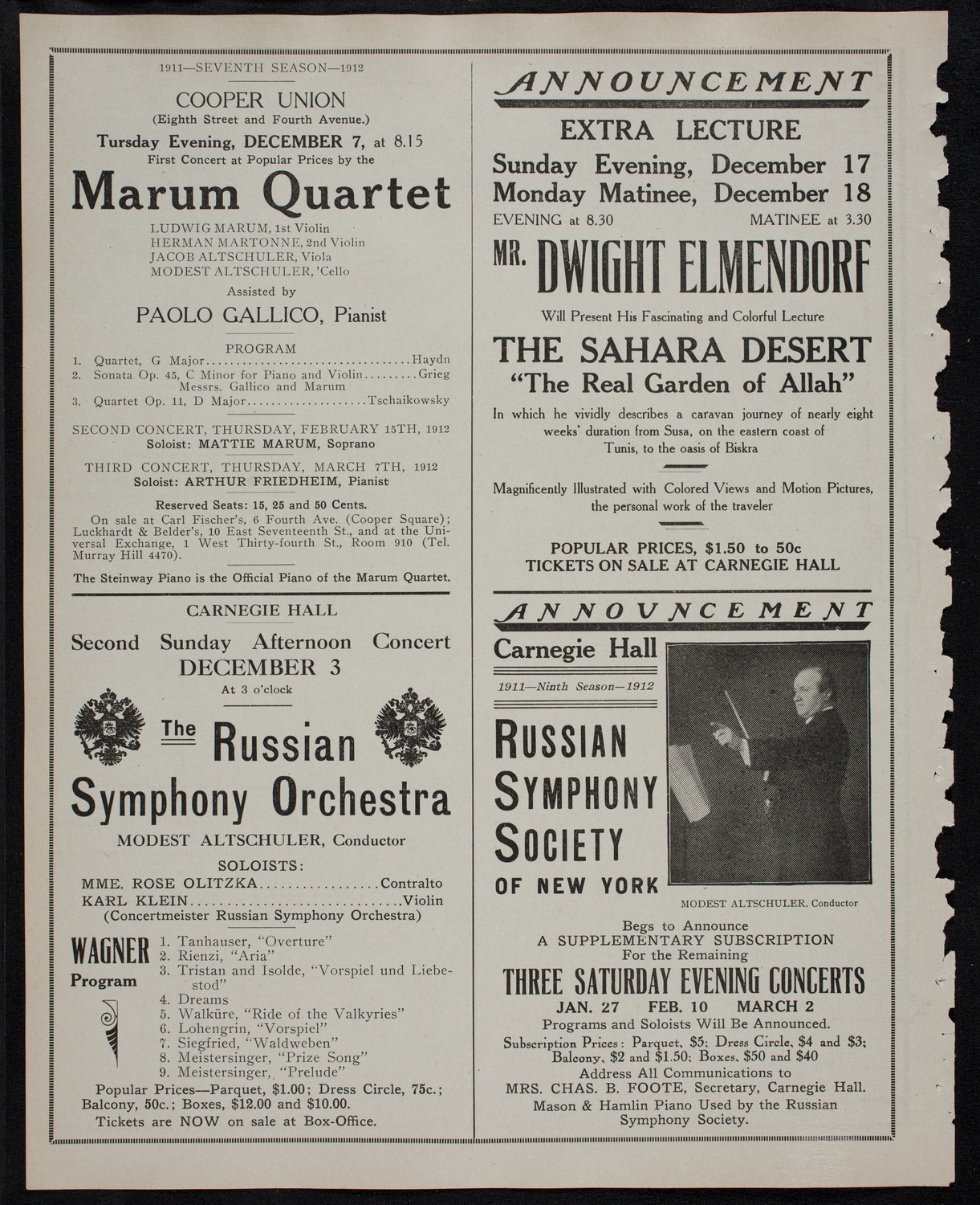 Russian Symphony Society of New York, December 2, 1911, program page 10