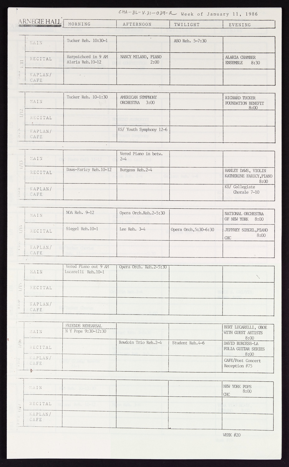 Carnegie Hall Booking Ledger, volume 31, page 39a