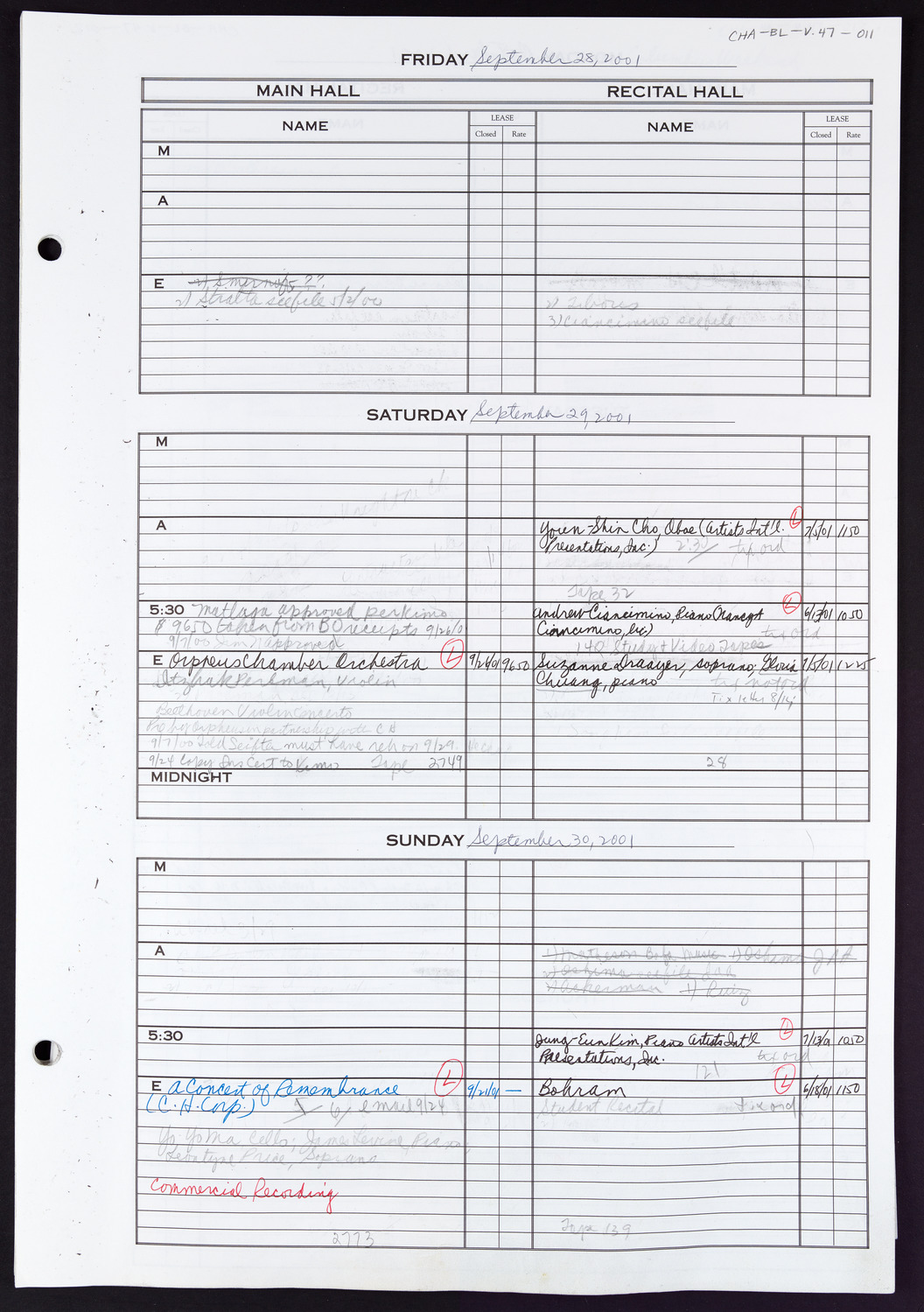 Carnegie Hall Booking Ledger, volume 47, page 11