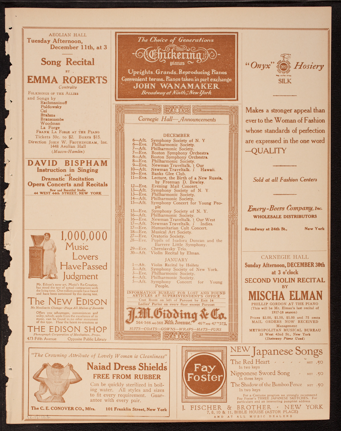 Oratorio Society of New York, December 5, 1917, program page 3