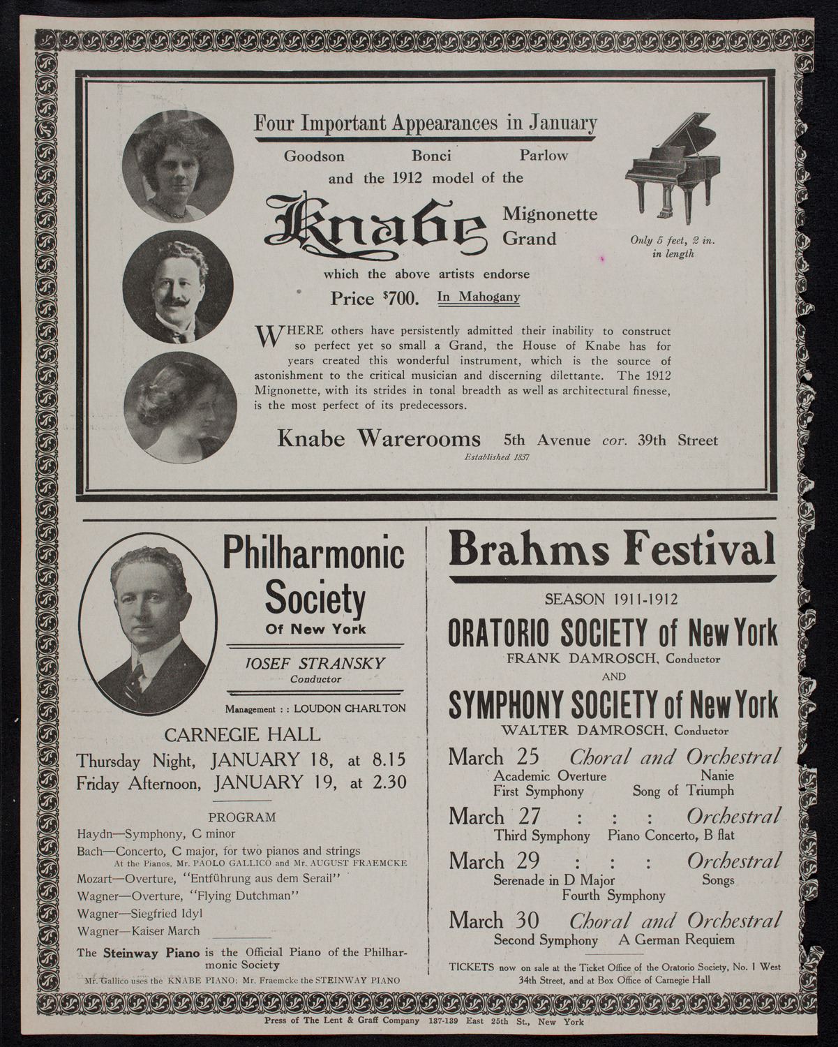 New York Philharmonic, January 7, 1912, program page 12