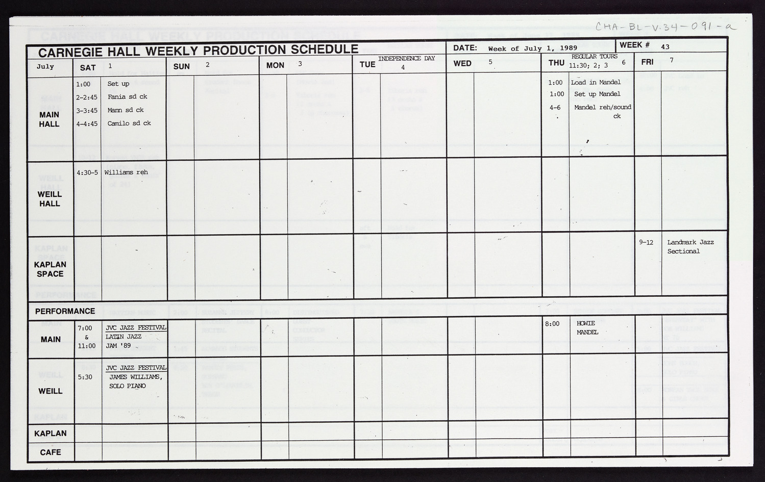 Carnegie Hall Booking Ledger, volume 34, page 91a