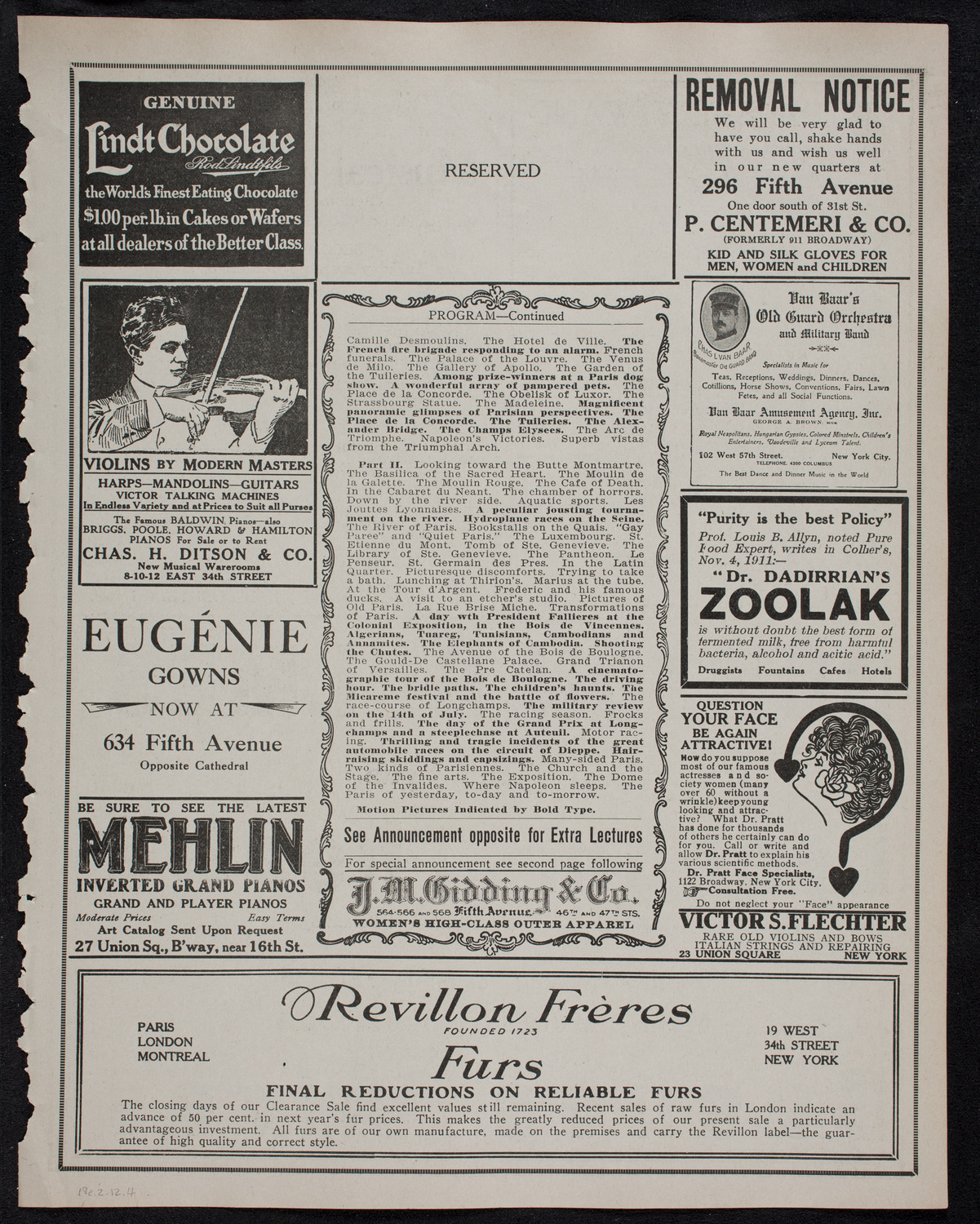 Burton Holmes Travelogue: Paris, February 18, 1912, program page 7