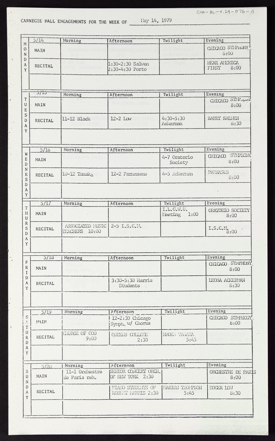 Carnegie Hall Booking Ledger, volume 24, page 76a