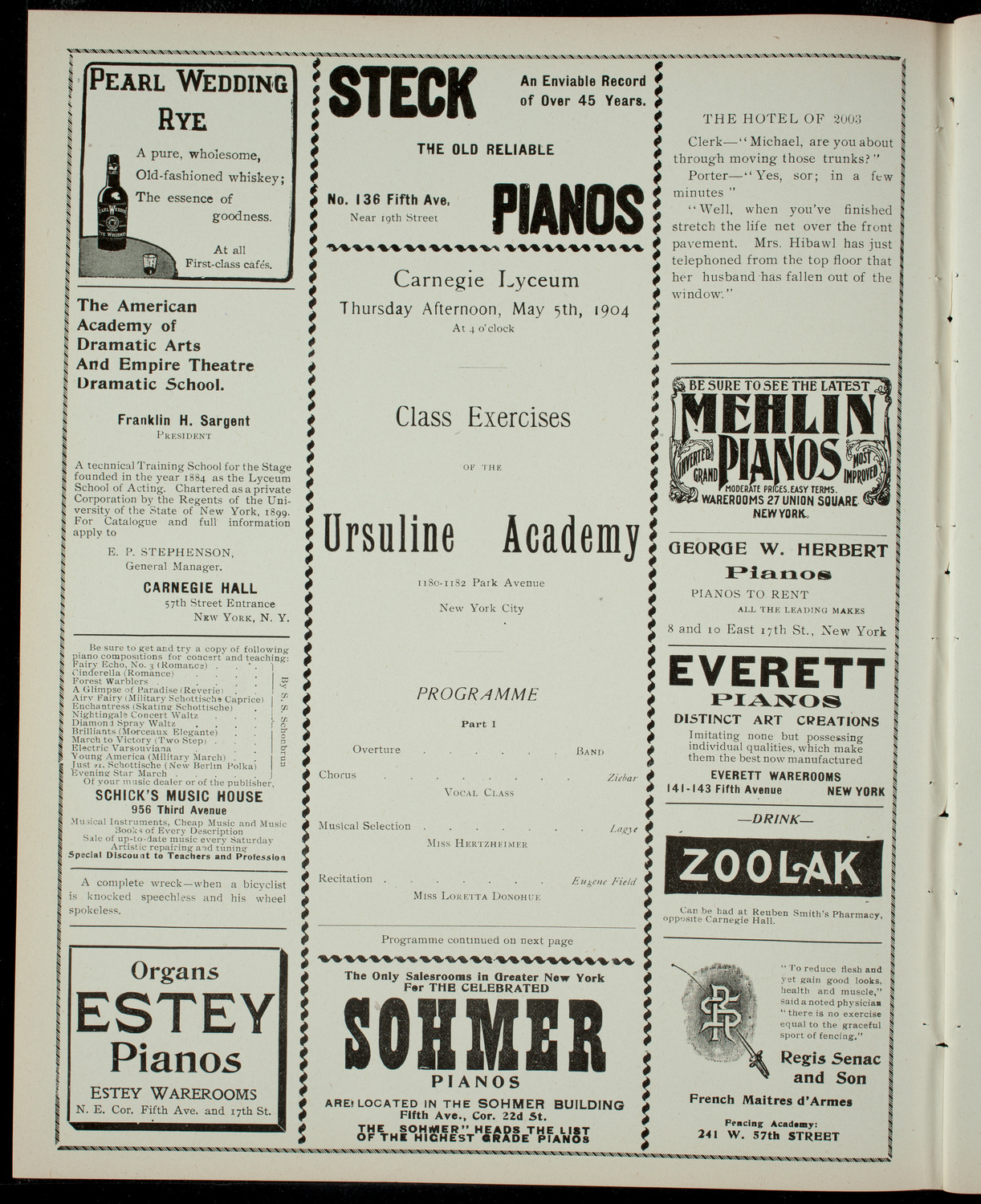 Ursuline Academy Class Exercises, May 5, 1904, program page 2