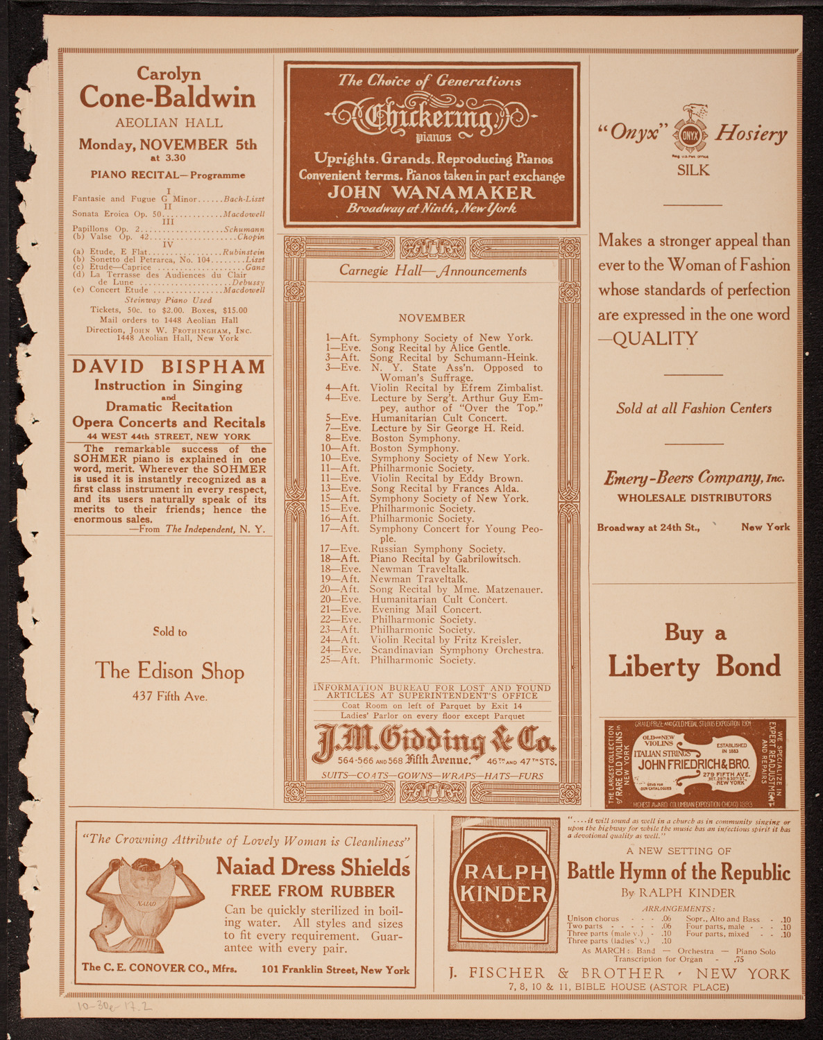 Meeting: The Humanitarian Cult, October 30, 1917, program page 3