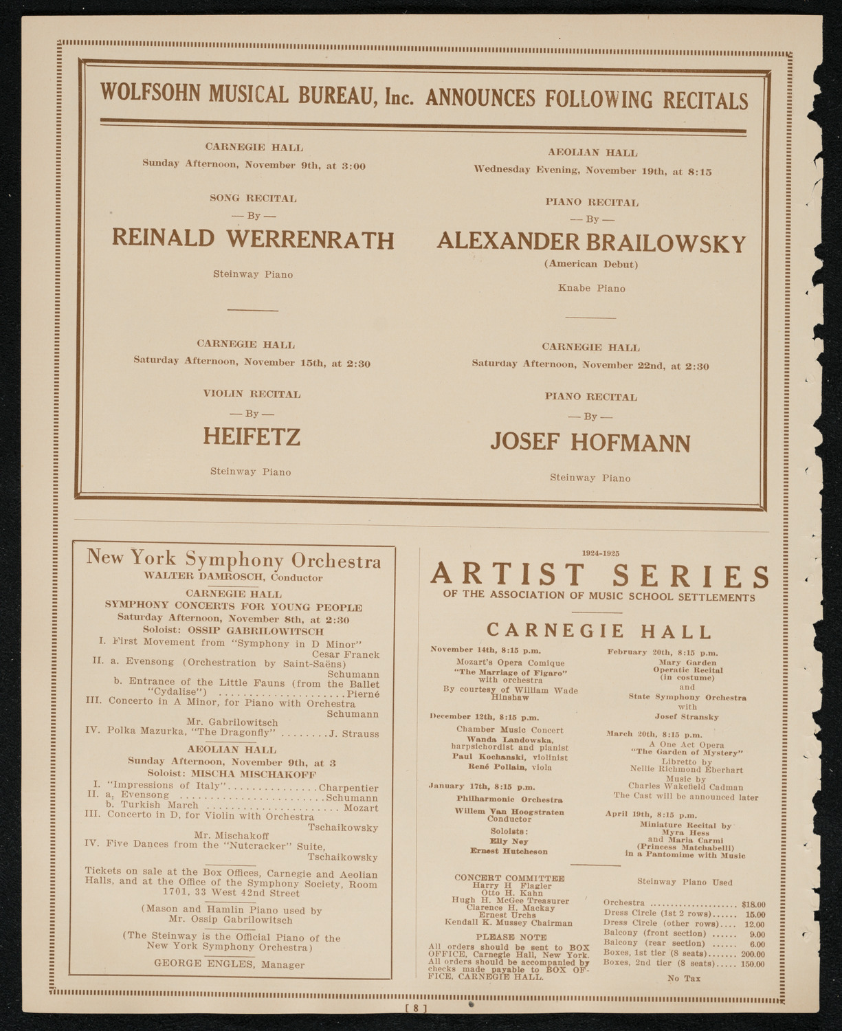 New York Philharmonic, November 7, 1924, program page 8