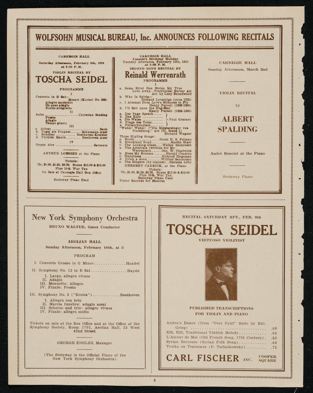 Roland Hayes, Tenor, February 5, 1924, program page 8