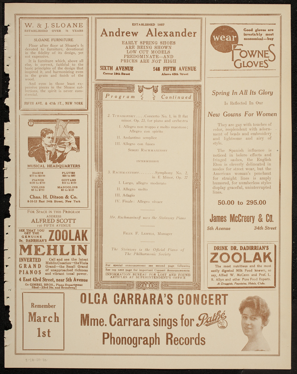 New York Philharmonic, February 26, 1920, program page 7