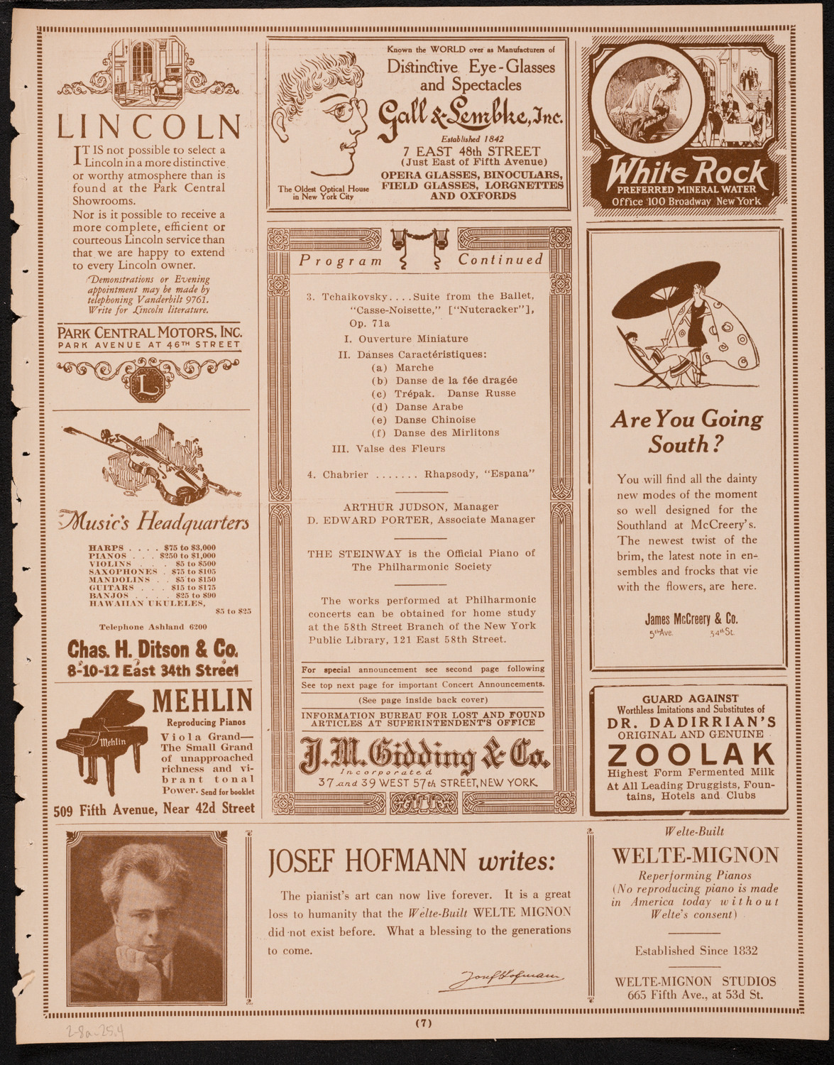 New York Philharmonic, February 8, 1925, program page 7