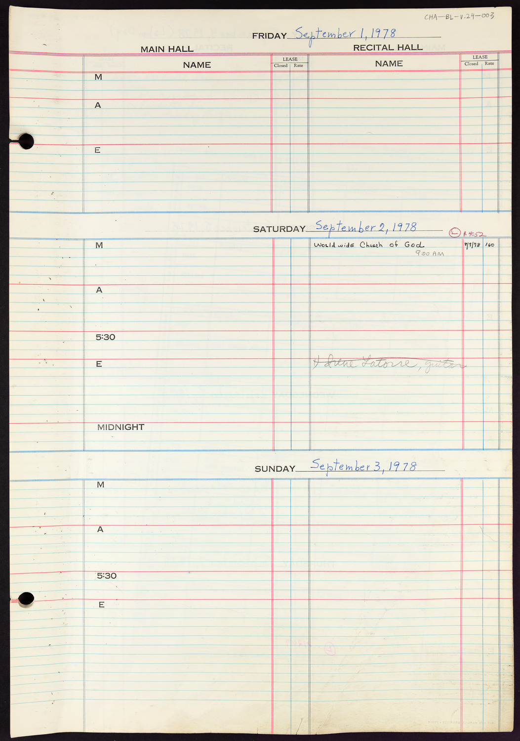 Carnegie Hall Booking Ledger, volume 24, page 3