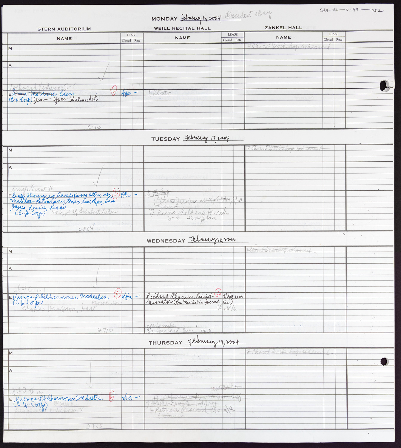 Carnegie Hall Booking Ledger, volume 49, page 52