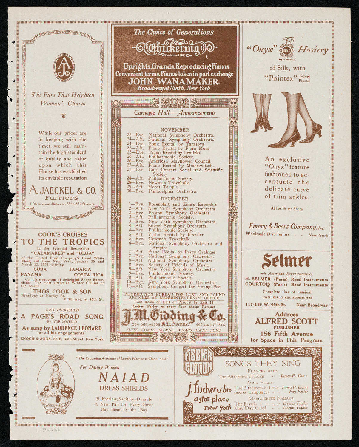 Laurence Leonard, Baritone, November 23, 1920, program page 3