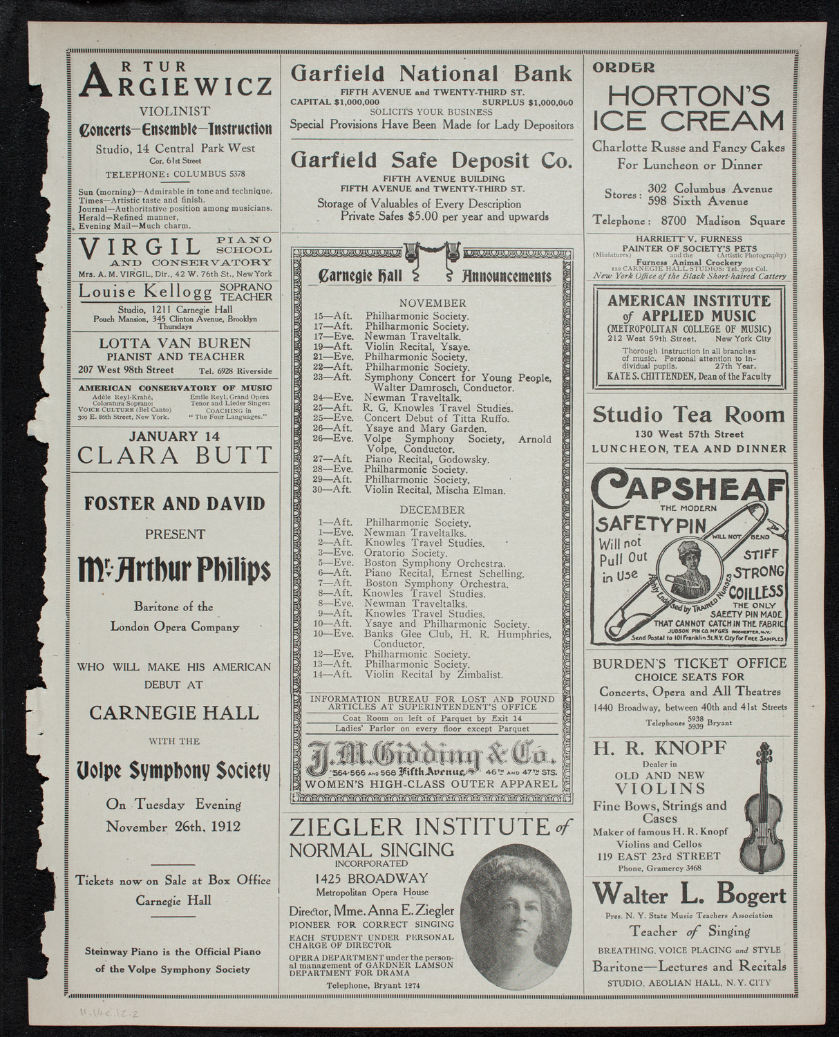 New York Philharmonic, November 14, 1912, program page 3