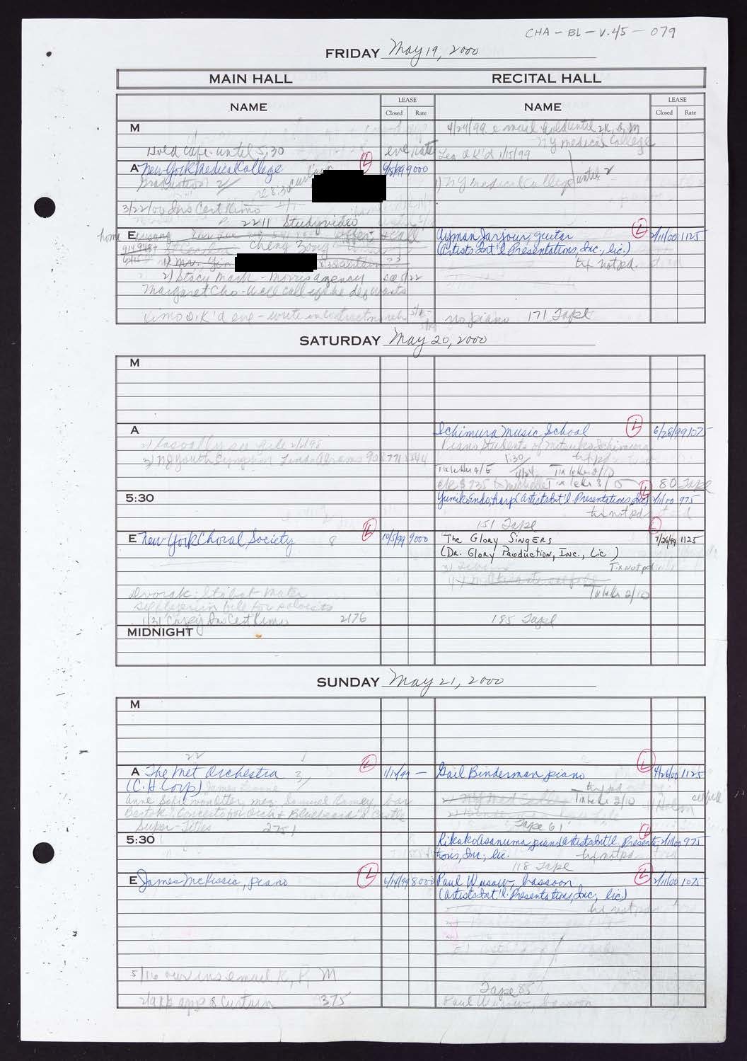 Carnegie Hall Booking Ledger, volume 45, page 79