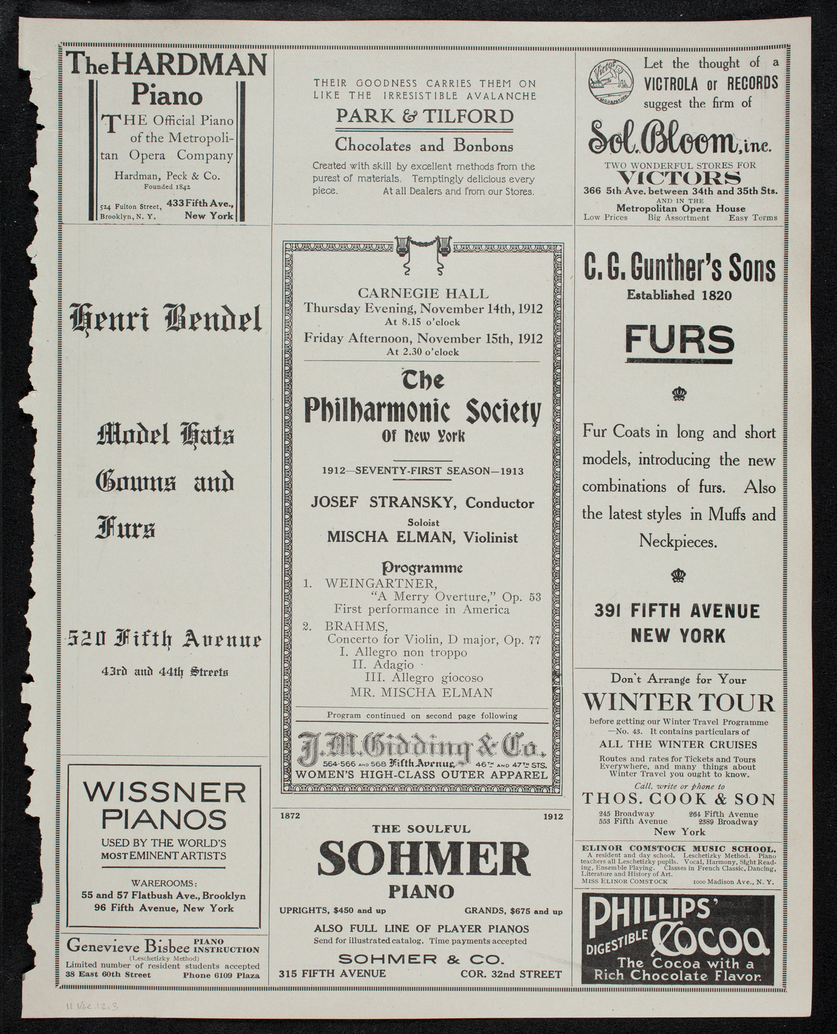 New York Philharmonic, November 14, 1912, program page 5