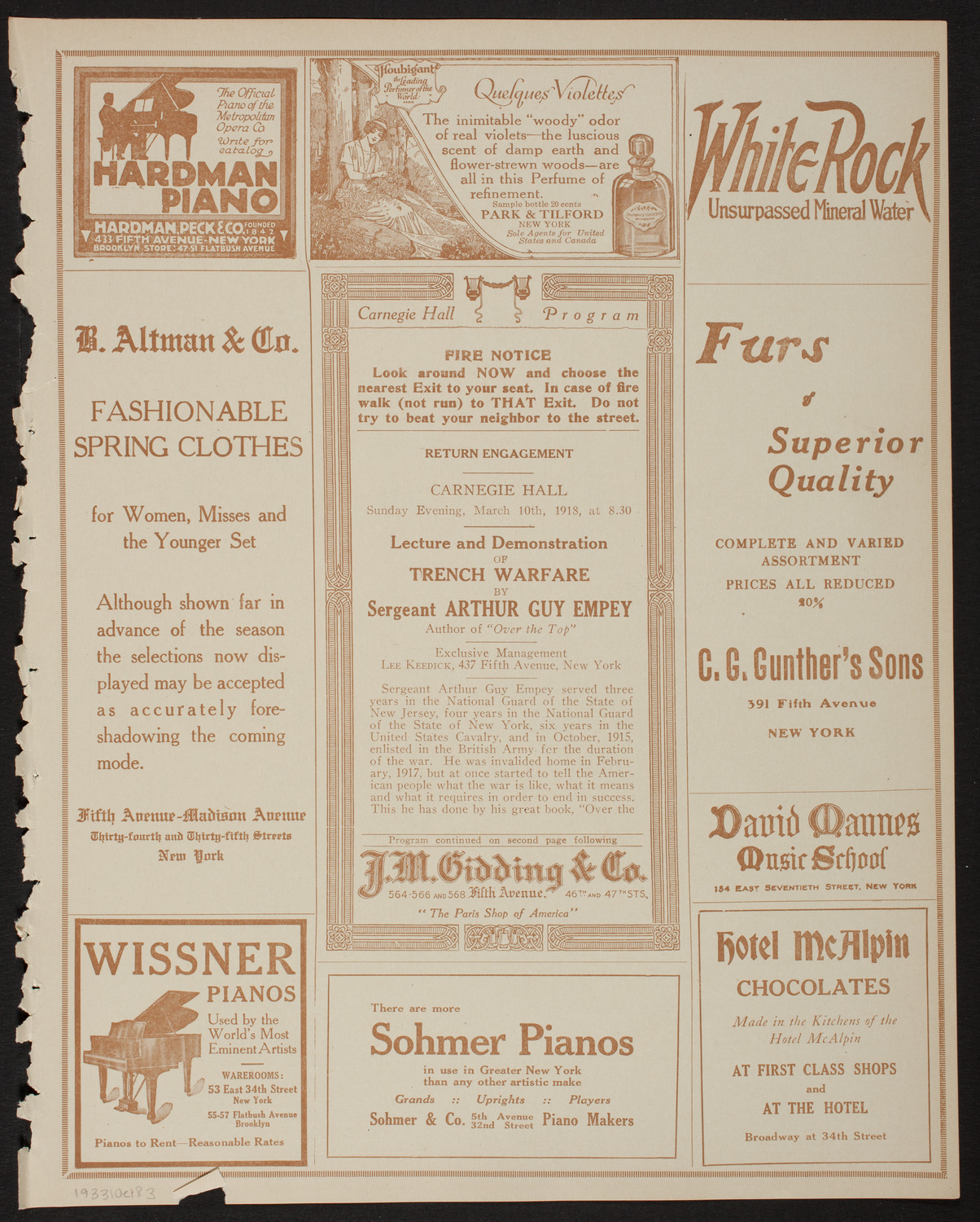 Lecture by Sergeant Arthur Guy Empey, March 10, 1918, program page 5