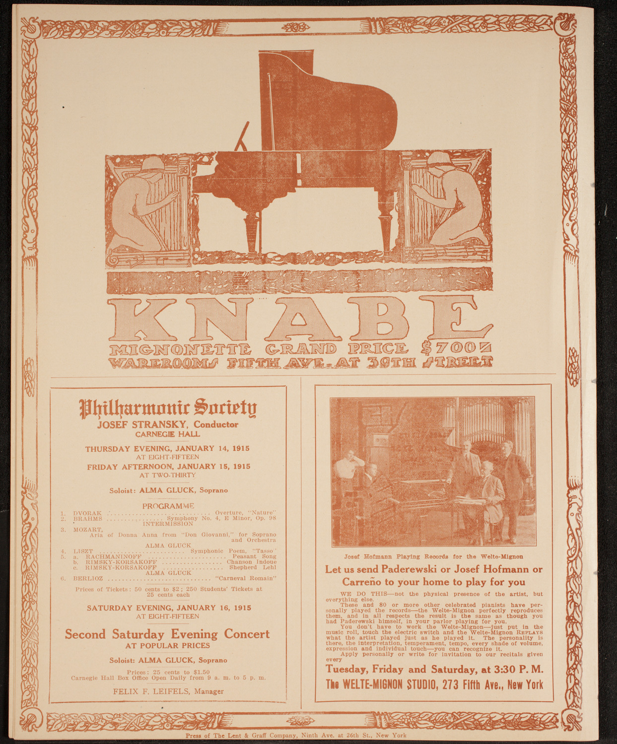 New York Philharmonic, January 8, 1915, program page 12